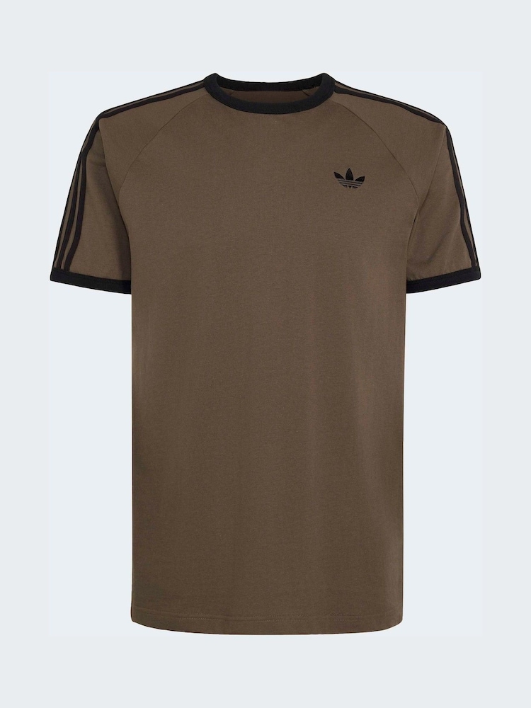 adidas Originals Khaki 3-Stripes T-Shirt - Image 1 of 1 adidas Originals Khaki 3-Stripes T-Shirt - Image 1 of 1