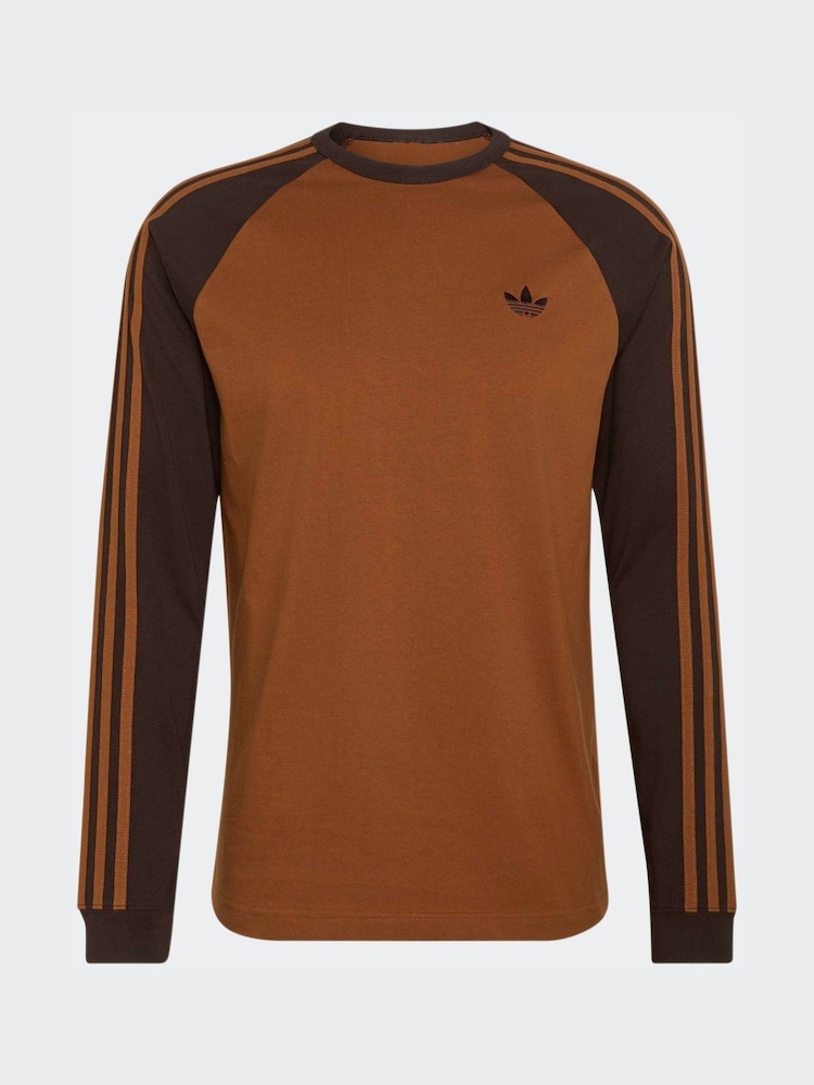 Коричневий - adidas Originals 3-Stripes Long Sleeve T-Shirt - Image 1 of 1