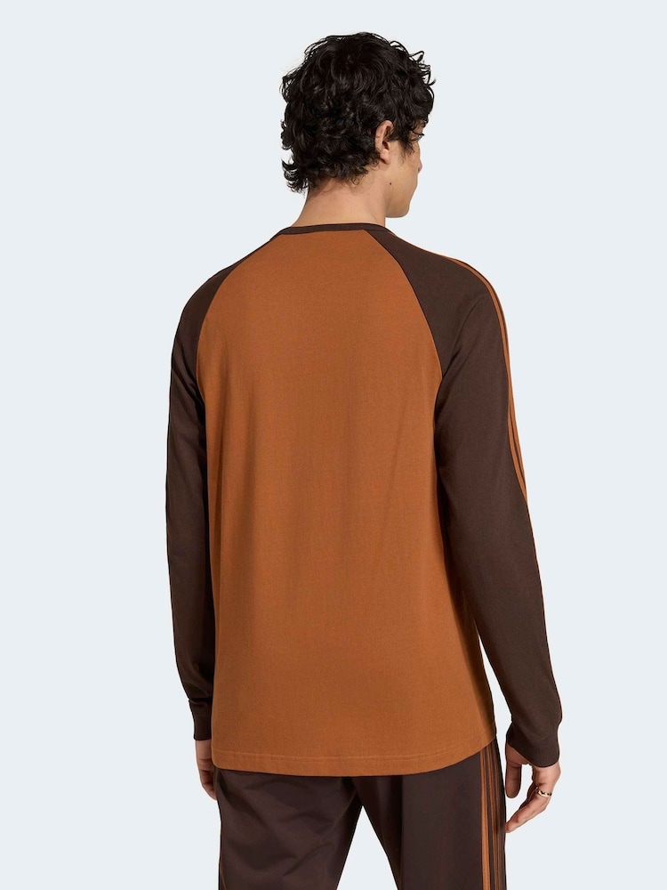 adidas Originals Brown 3-Stripes Long Sleeve T-Shirt - Image 2 of 6