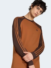 adidas Originals Brown 3-Stripes Long Sleeve T-Shirt - Image 4 of 6