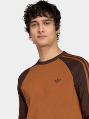 adidas Originals Brown 3-Stripes Long Sleeve T-Shirt - Image 5 of 6