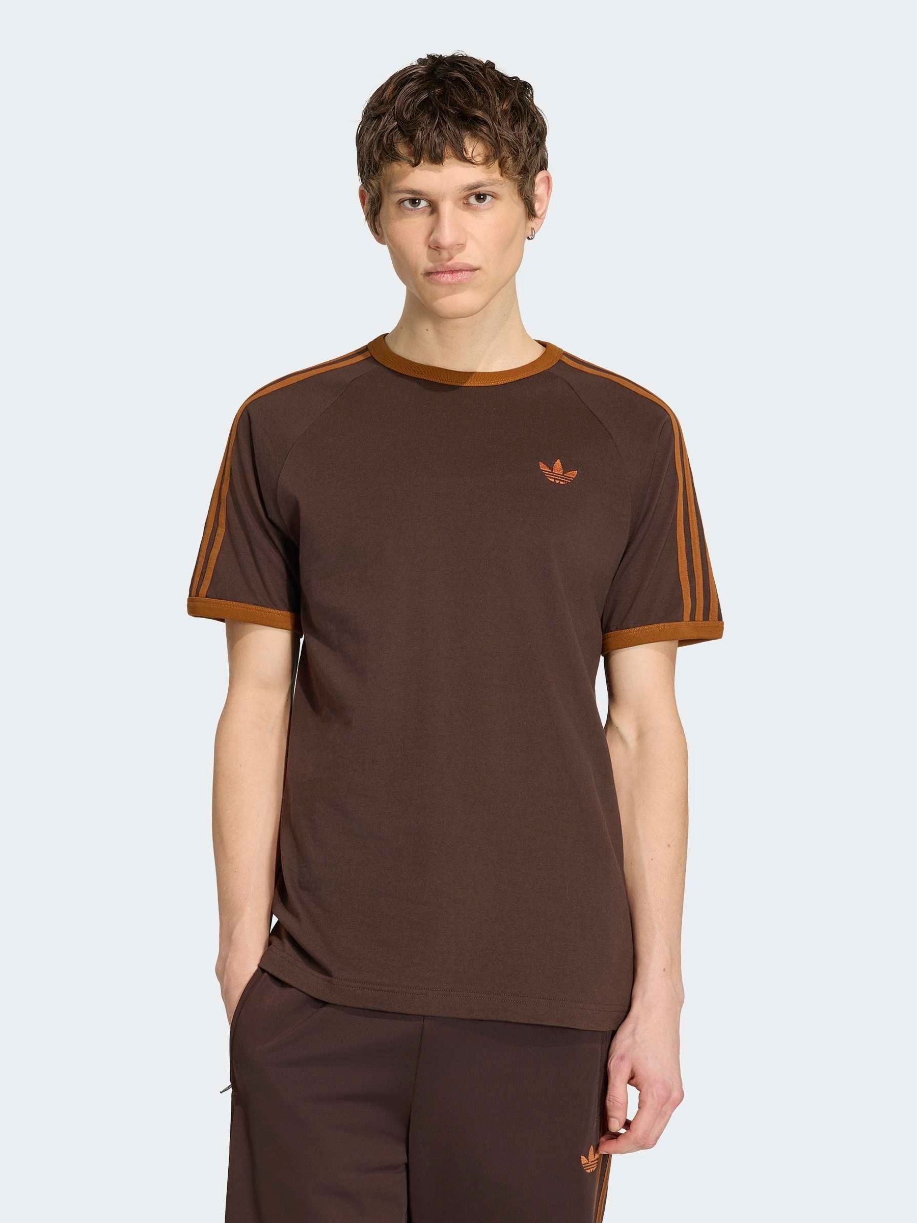 Buy adidas Originals Brown/Orange 3-Stripes T-Shirt from the Next