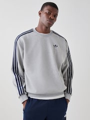 adidas Originals Grey 3-Stripes Crew Neck Sweat Top - Image 1 of 5