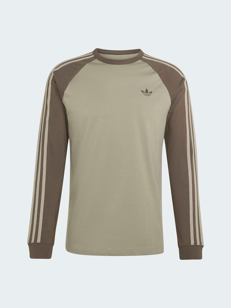 adidas Originals Green 3-Stripes Long Sleeve T-Shirt - Image 1 of 1