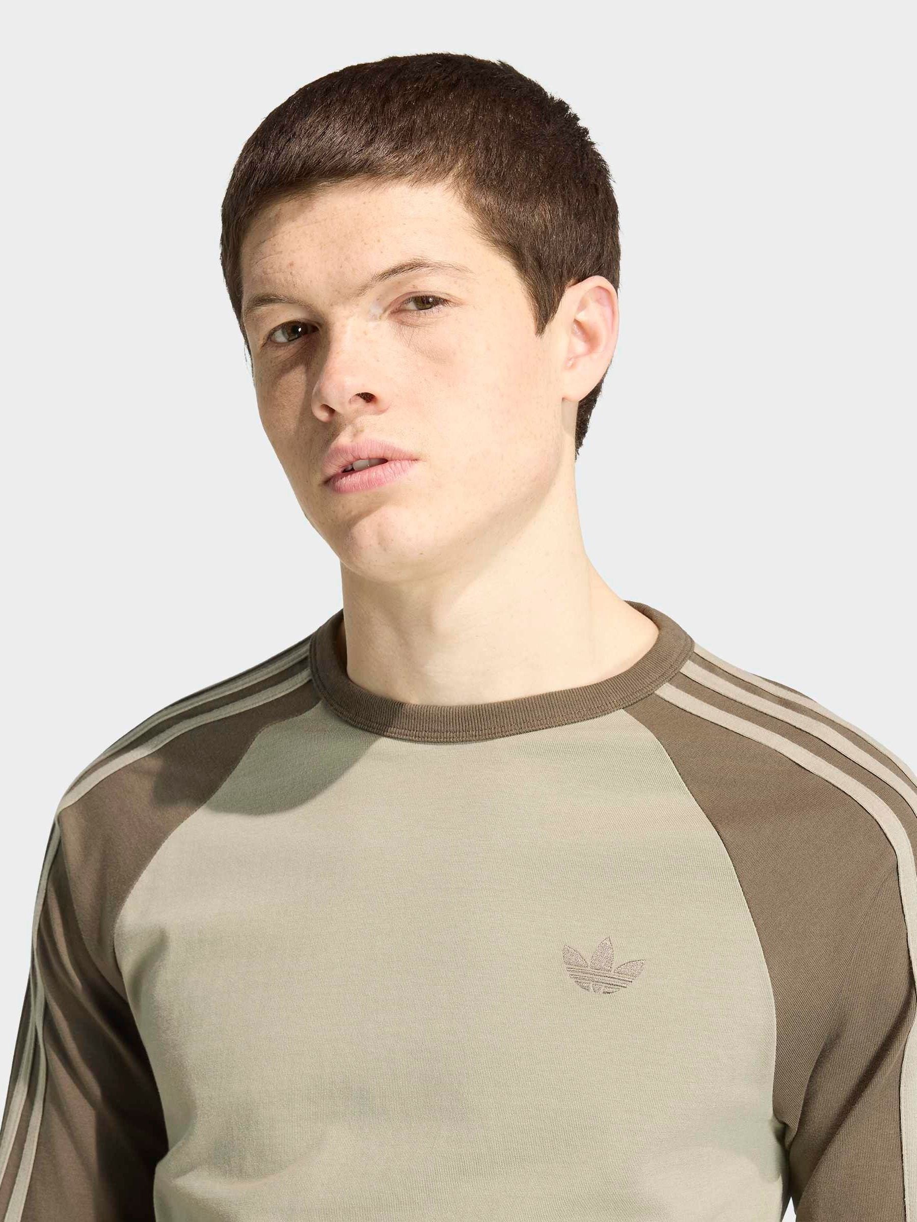 Buy adidas Originals Green 3-Stripes Long Sleeve T-Shirt from the