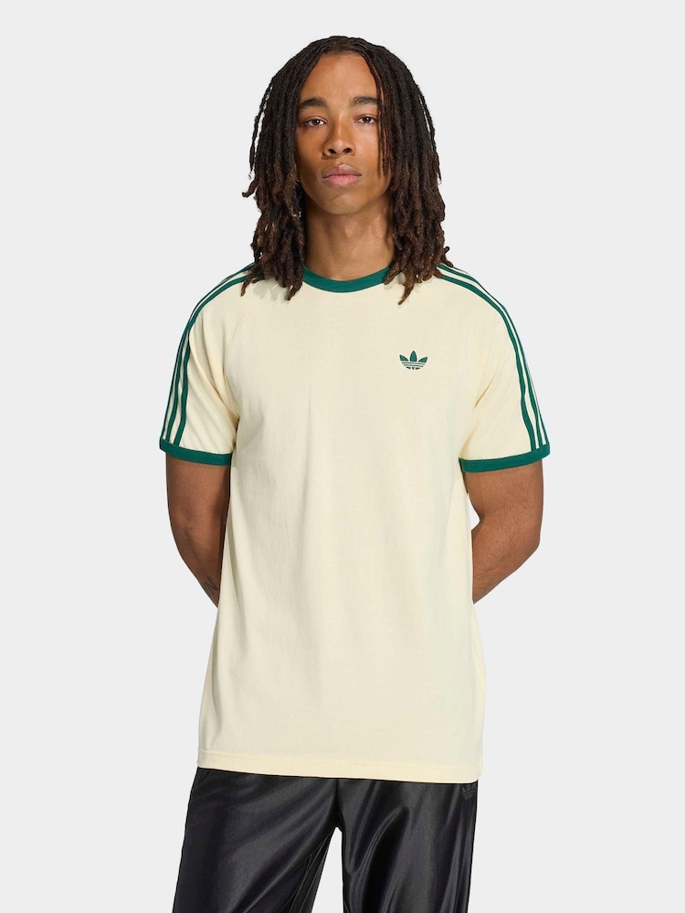adidas Originals Beige/Green 3-Stripes T-Shirt - Image 1 of 6 adidas Originals Beige/Green 3-Stripes T-Shirt - Image 1 of 6