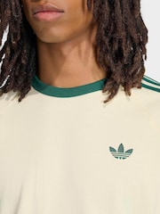 adidas Originals Beige/Green 3-Stripes T-Shirt - Image 4 of 6