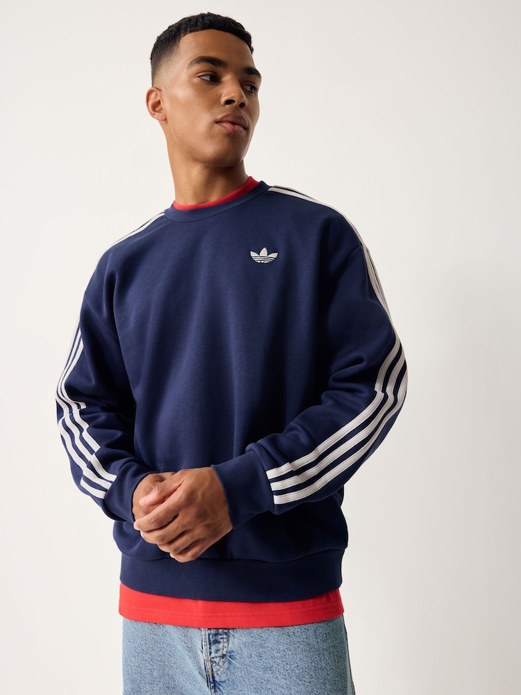 adidas Originals Blue 3S Crew Neck Sweat Top - Image 1 of 5 adidas Originals Blue 3S Crew Neck Sweat Top - Image 1 of 5