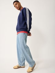 adidas Originals Blue 3S Crew Neck Sweat Top - Image 2 of 5