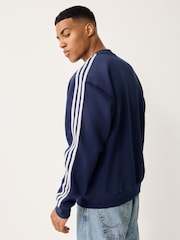 adidas Originals Blue 3S Crew Neck Sweat Top - Image 3 of 5
