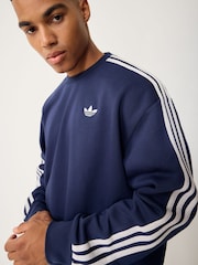 adidas Originals Blue 3S Crew Neck Sweat Top - Image 4 of 5