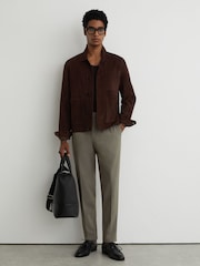 Reiss Dark Sage Green Found Stretch Slim-Fit Drawstring Trousers - Image 1 of 7