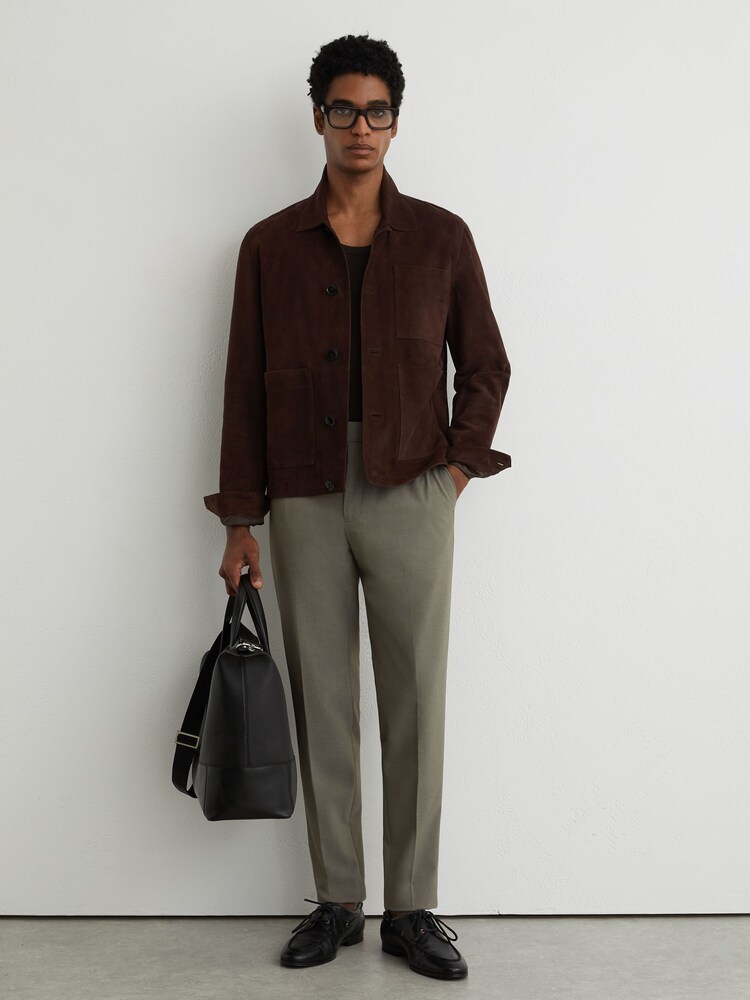 Reiss Dark Sage Green Found Stretch Slim-Fit Drawstring Trousers - Image 1 of 7