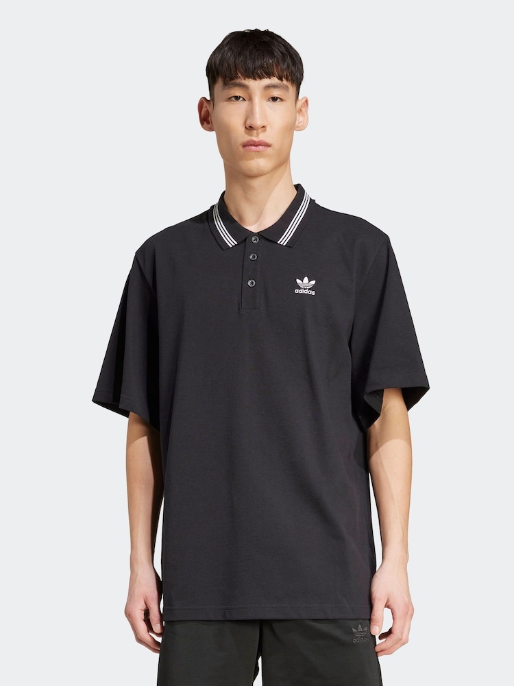 adidas Originals Black Adicolor Loose Polo Shirt - Image 1 of 6