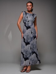 Jolie Moi Black Slash Neck Fit & Flare Mesh Maxi Dress - Image 1 of 6