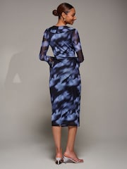 Jolie Moi Blue Ruffle V-Neckline Mesh Bodycon Midaxi Dress - Image 2 of 6