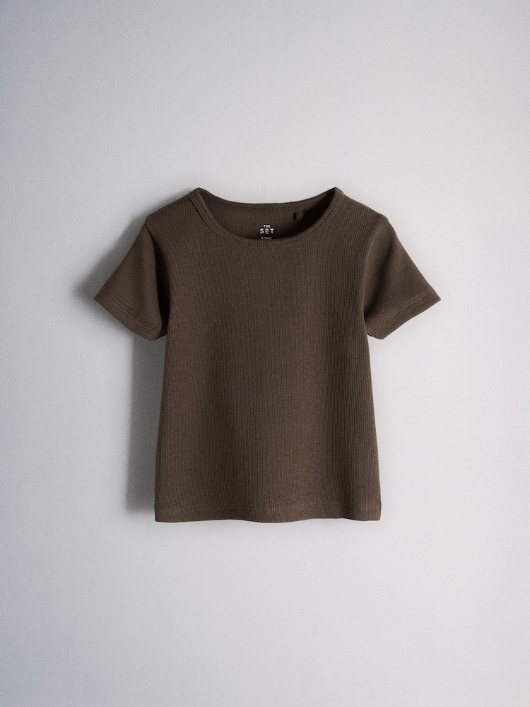 The Set 4 Pack Cropped Jersey Rib Short Sleeve T-Shirt Brown/Cream/Stripe - Image 2 of 6 The Set 4 Pack Cropped Jersey Rib Short Sleeve T-Shirt Brown/Cream/Stripe - Image 2 of 6