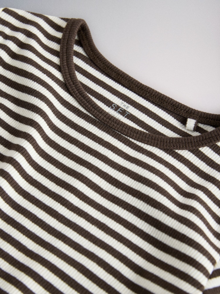 The Set 4 Pack Cropped Jersey Rib Short Sleeve T-Shirt Brown/Cream/Stripe - Image 6 of 6 The Set 4 Pack Cropped Jersey Rib Short Sleeve T-Shirt Brown/Cream/Stripe - Image 6 of 6