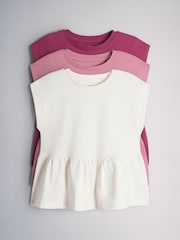 The Set 3 Pack Jersey Peplum Sleeveless Tops Pink/Cream - Image 1 of 6
