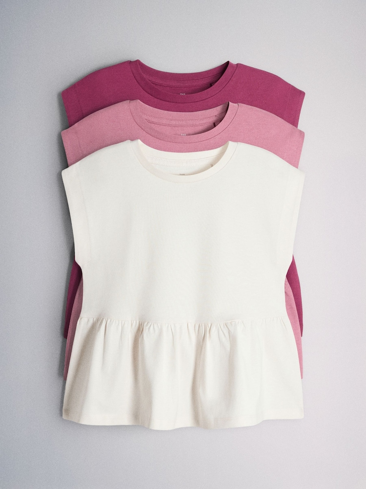 The Set 3 Pack Jersey Peplum Sleeveless Tops Pink/Cream - Image 1 of 6
