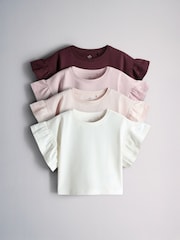 The Set 4 Pack Frill Sleeve Cotton T-Shirts Pink/Cream/Purple - Image 1 of 7