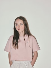 The Set 5 Pack Cropped Oversized T-Shirt with Embroidered Motif Pink/Purple/White - Image 1 of 13