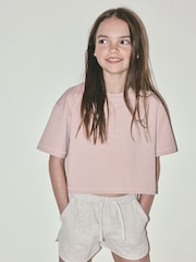 The Set 5 Pack Cropped Oversized T-Shirt with Embroidered Motif Pink/Purple/White - Image 4 of 13