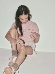 The Set 5 Pack Cropped Oversized T-Shirt with Embroidered Motif Pink/Purple/White - Image 5 of 13