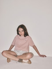 The Set 5 Pack Cropped Oversized T-Shirt with Embroidered Motif Pink/Purple/White - Image 6 of 13