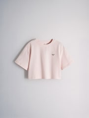 The Set 5 Pack Cropped Oversized T-Shirt with Embroidered Motif Pink/Purple/White - Image 8 of 13