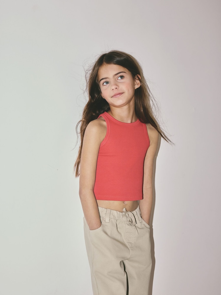 The Set 5 Pack Cropped Rib Vests Red/Blue/Stripe/Pink/Cream - Image 1 of 12