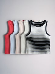 The Set 5 Pack Cropped Rib Vests Red/Blue/Stripe/Pink/Cream - Image 2 of 12