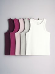The Set 5 Pack Jersey Rib Vests Pink/Purple/White - Image 1 of 7
