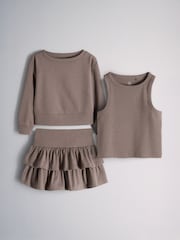 The Set Crew, Rib Vest and Jersey Skirt Set Grey - Image 3 of 6