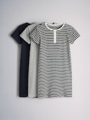 The Set 3 Pack Short Sleeve Rib Henley Dresses Blue/Grey/Stripe - Image 2 of 12