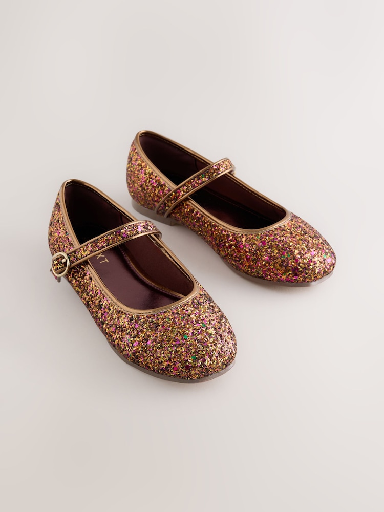 Rust Brown Glitter Standard Fit (F) Touch and Close Fastening Mary Jane Shoes - Image 1 of 5 Rust Brown Glitter Standard Fit (F) Touch and Close Fastening Mary Jane Shoes - Image 1 of 5