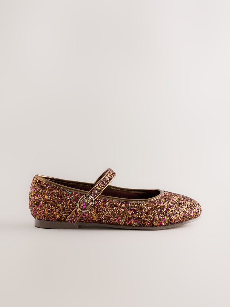 Rust Brown Glitter Standard Fit (F) Touch and Close Fastening Mary Jane Shoes - Image 2 of 5 Rust Brown Glitter Standard Fit (F) Touch and Close Fastening Mary Jane Shoes - Image 2 of 5