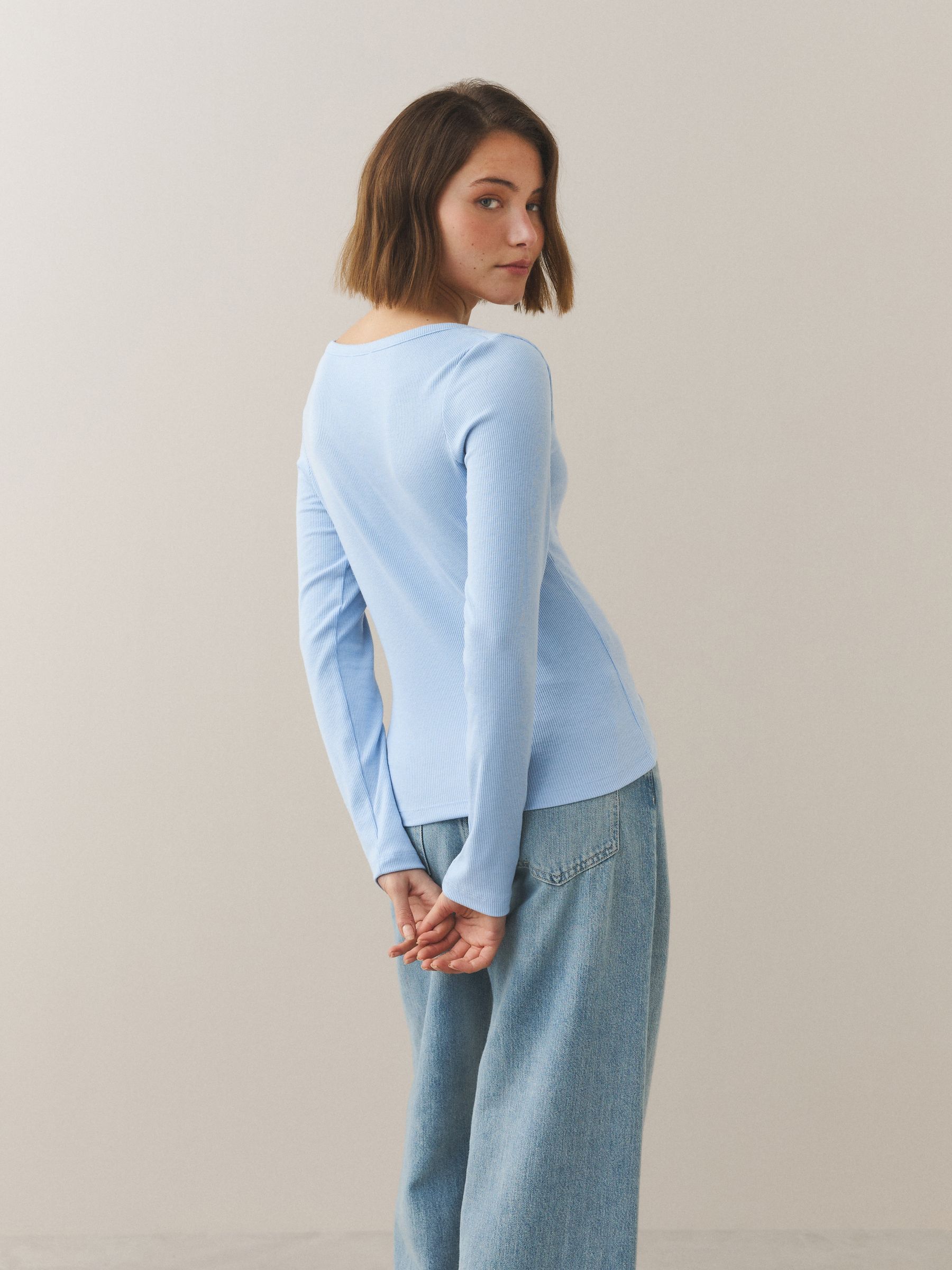 Buy Blue Lace Trim Henley Long Sleeve Top from Next USA