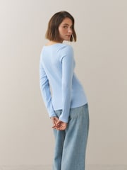 Blue Lace Trim Henley Long Sleeve Top - Image 4 of 5