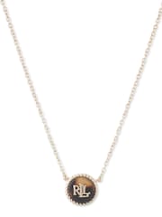 Lauren Ralph Lauren Gold Tone Tort Logo Pendant Necklace - Image 1 of 3