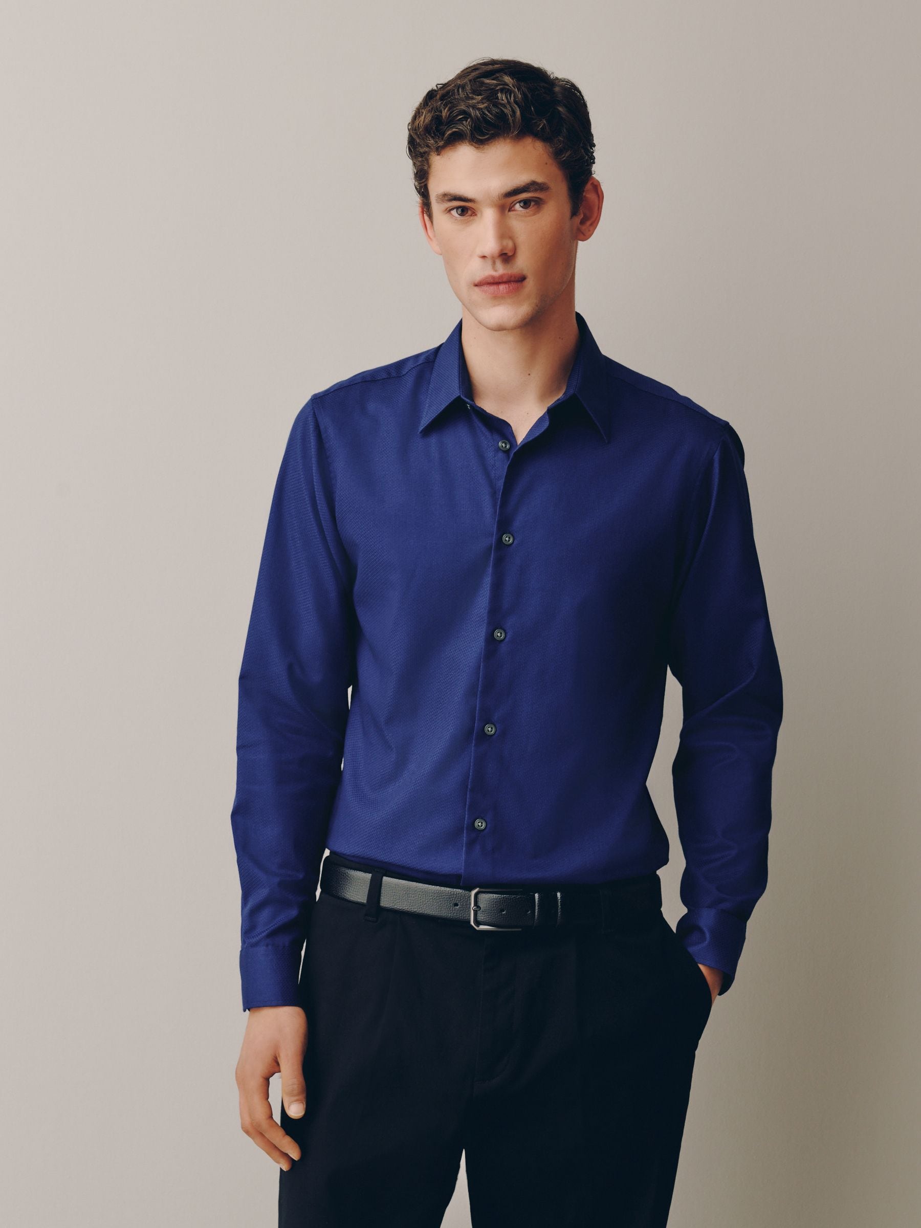 Buy Sapphire Blue Slim Fit Cotton Rich Textured Easy Care Smart