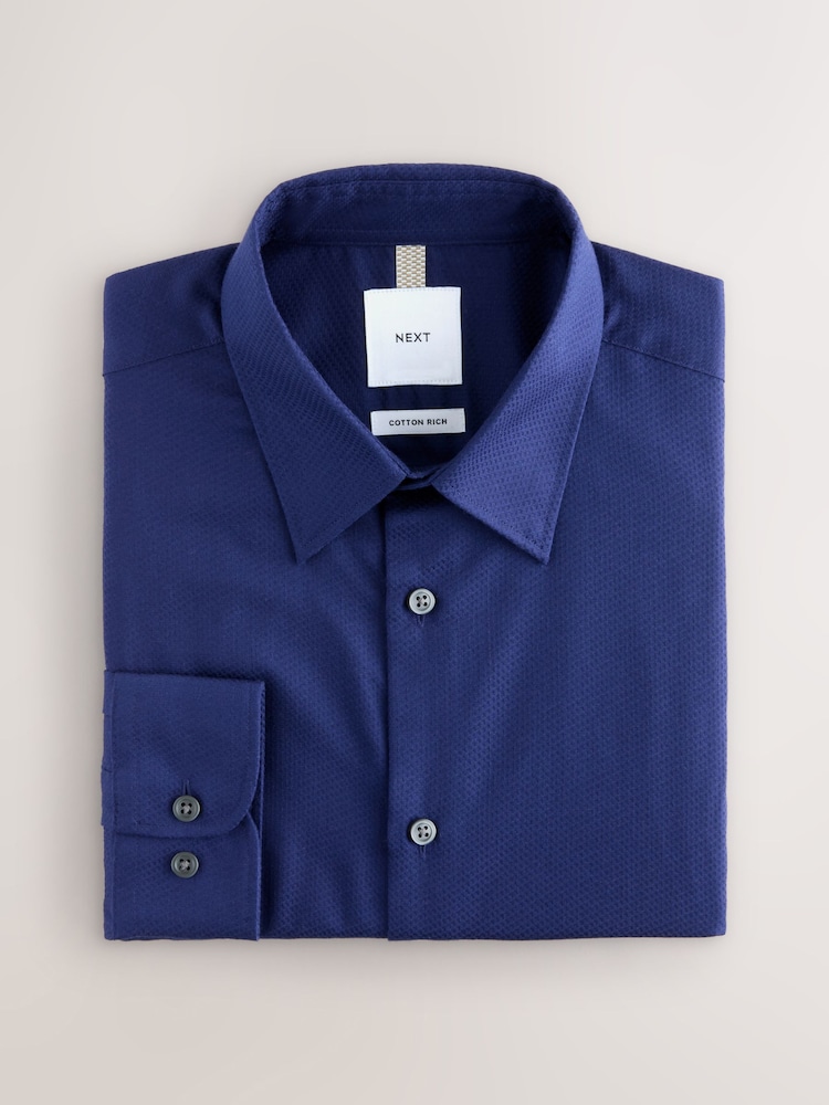 Sapphire Blue Slim Fit Cotton Rich Textured Easy Care Smart Shirt - Image 1 of 3