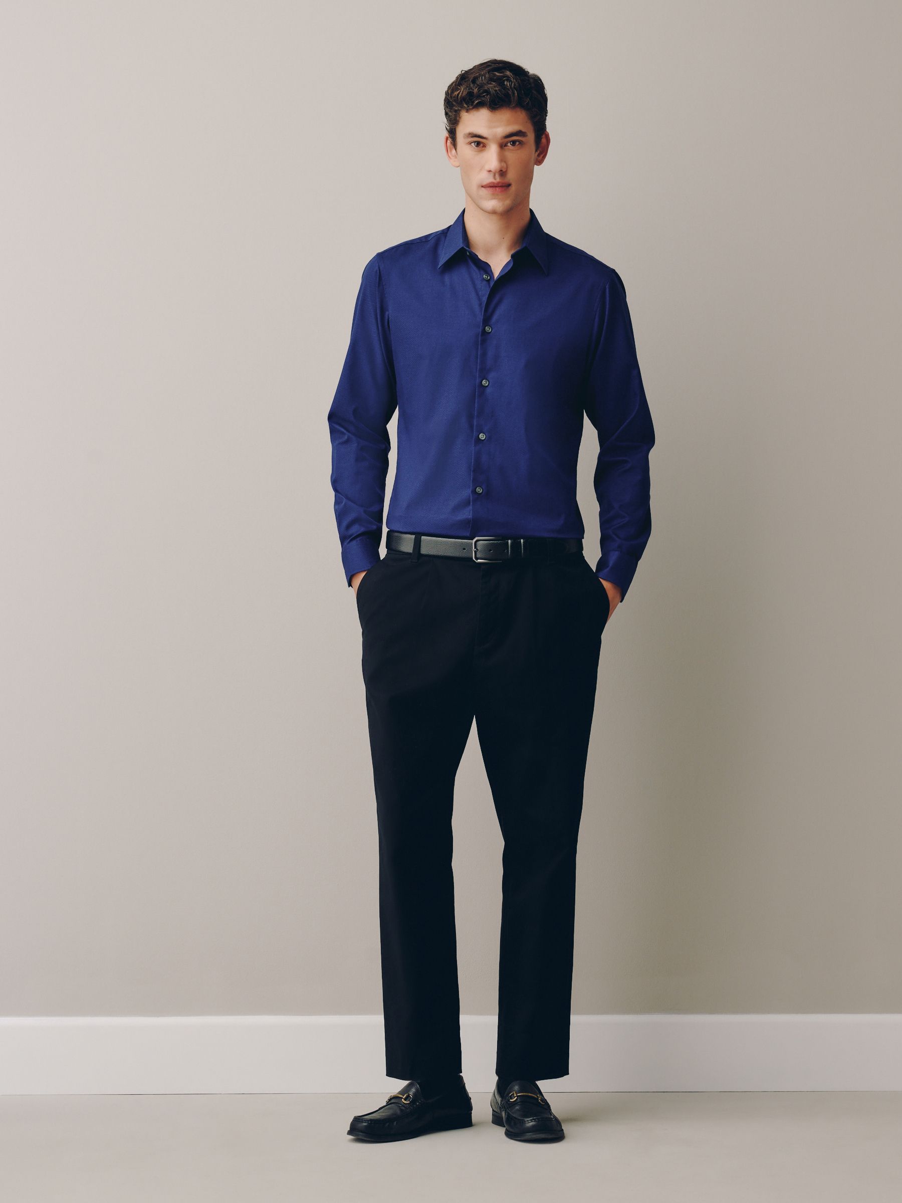 Buy Sapphire Blue Slim Fit Cotton Rich Textured Easy Care Smart
