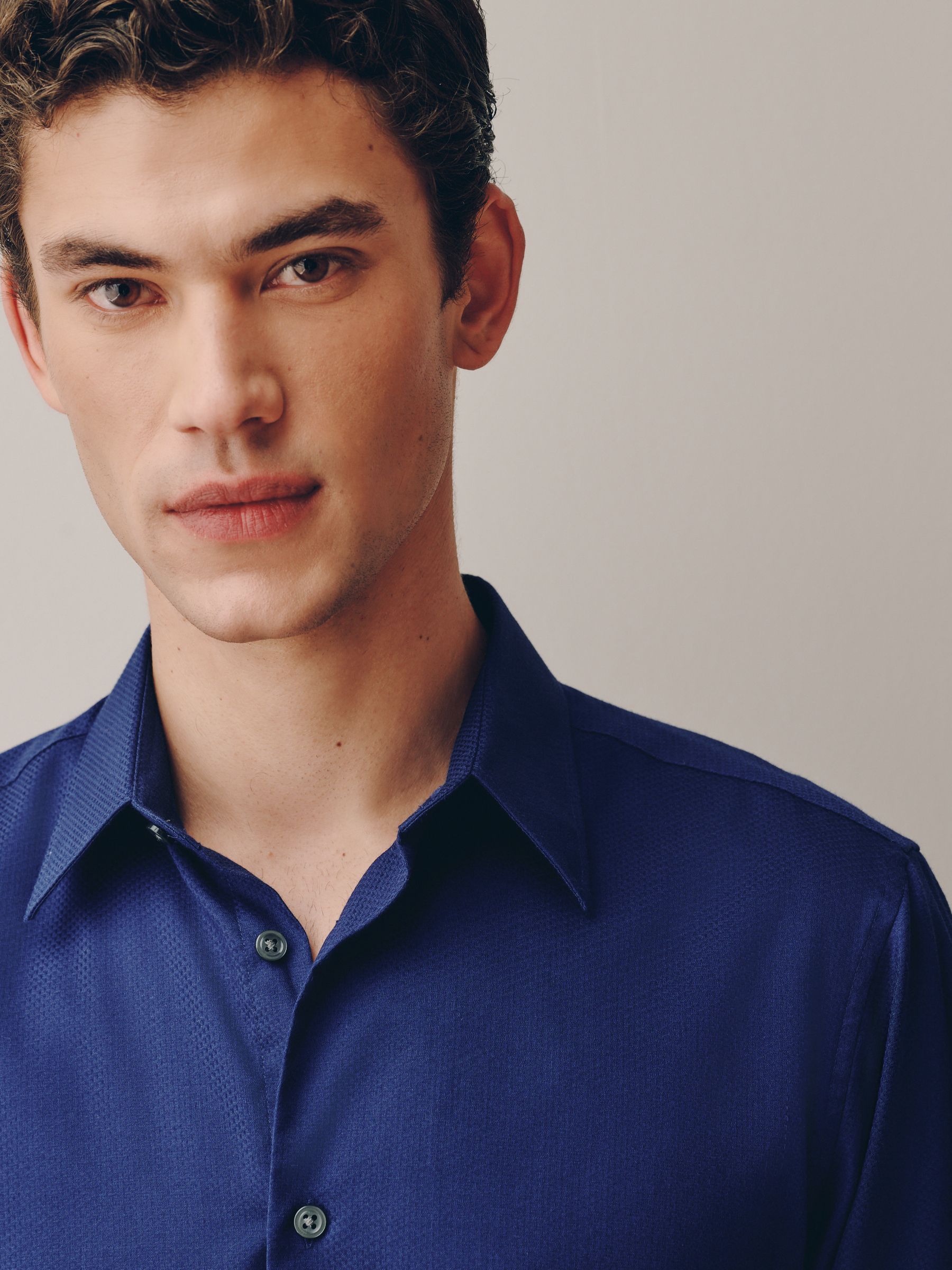 Buy Sapphire Blue Slim Fit Cotton Rich Textured Easy Care Smart