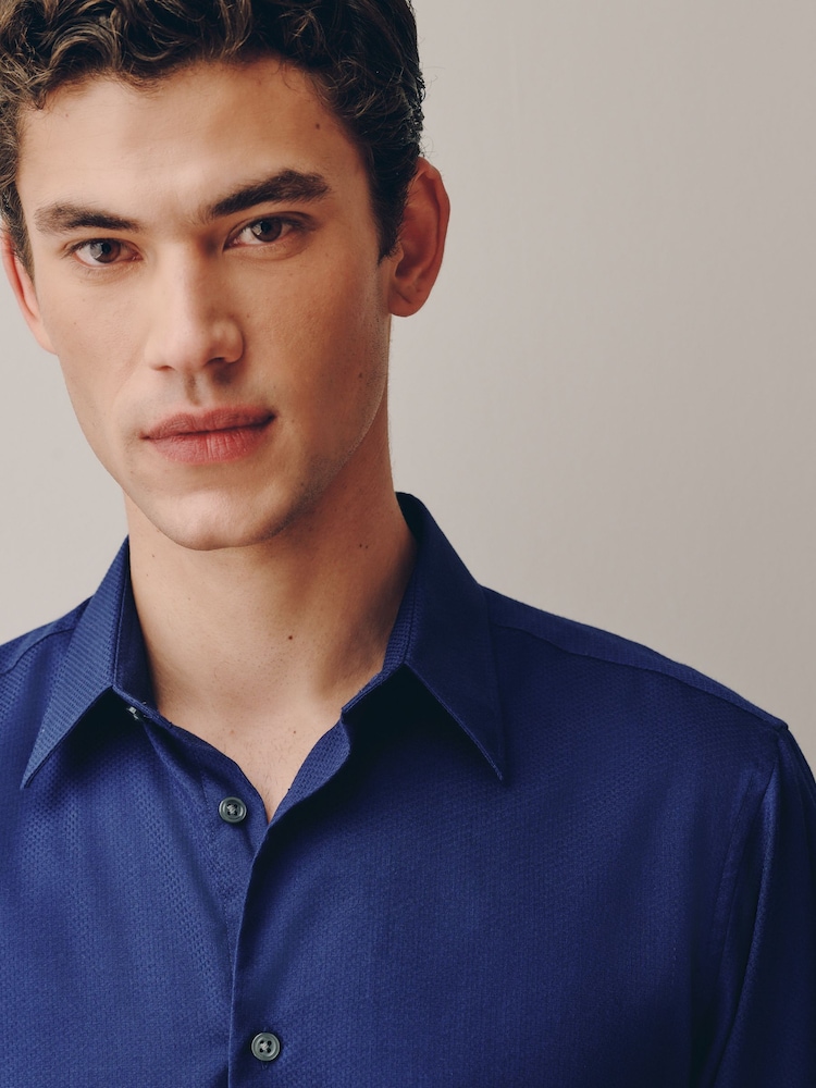 sapphire dress shirt Mens Next Sapphire Blue Slim Fit Cotton Rich Textured Easy Care Smart Shirt US 16 1/2 R