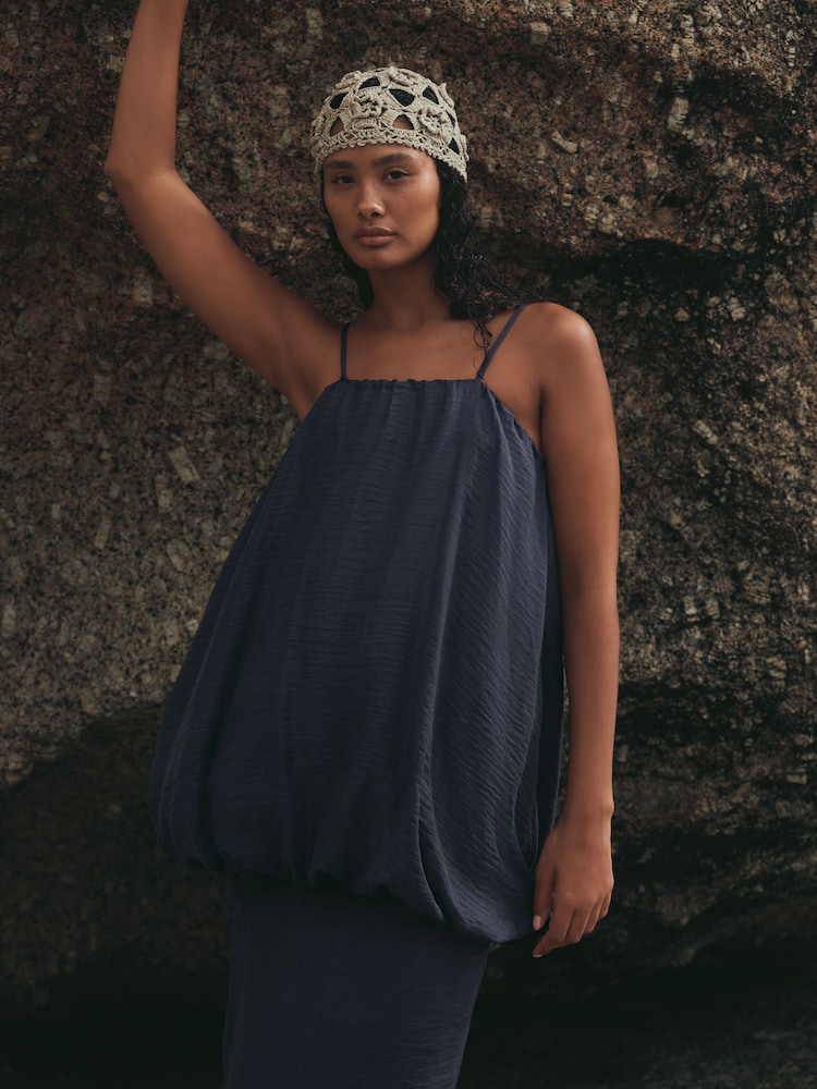 Navy Blue Strappy Bubble Hem Cami Top - Image 6 of 6
