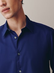 Sapphire Blue Regular Fit Cotton Rich Textured Easy Care Smart Shirt - Image 4 of 8