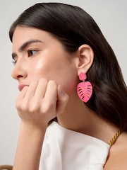 Aela Pink Palm Leaf Drop Earrings - Image 1 of 3