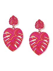 Aela Pink Palm Leaf Drop Earrings - Image 2 of 3
