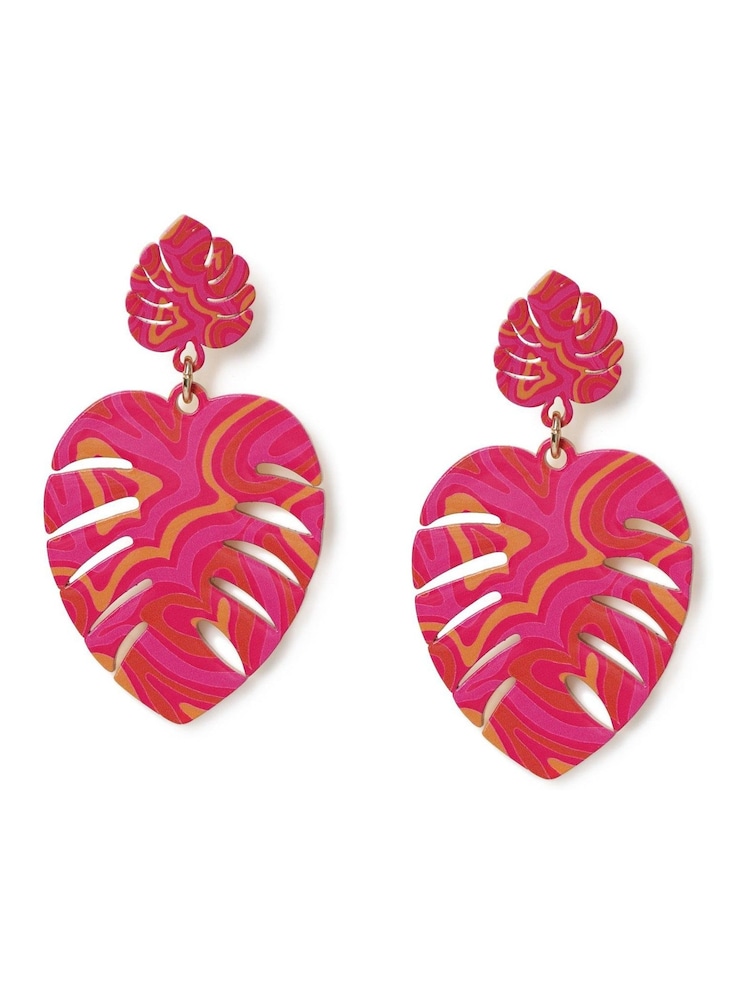 Aela Pink Palm Leaf Drop Earrings - Image 2 of 3